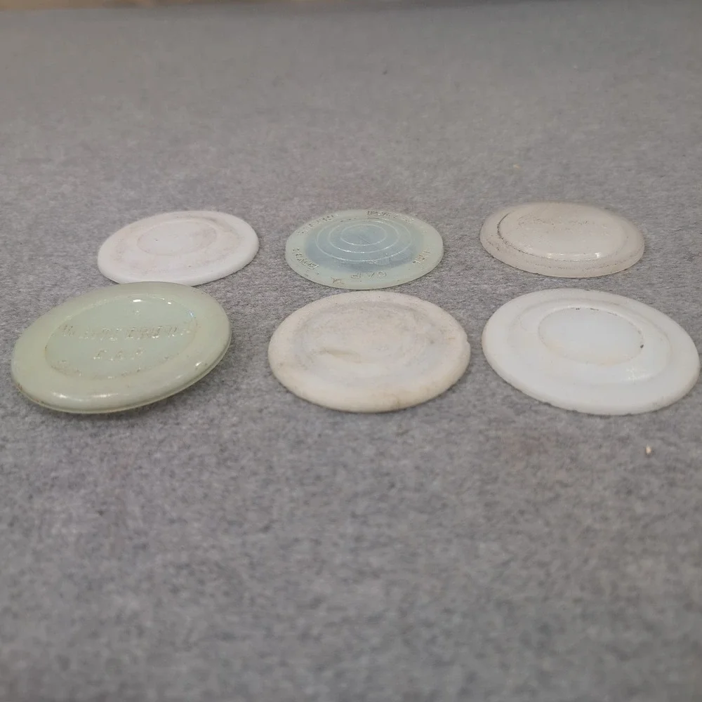 6 Vintage White Crown & More Canning & Milk Jar Lids - Picture 2 of 8